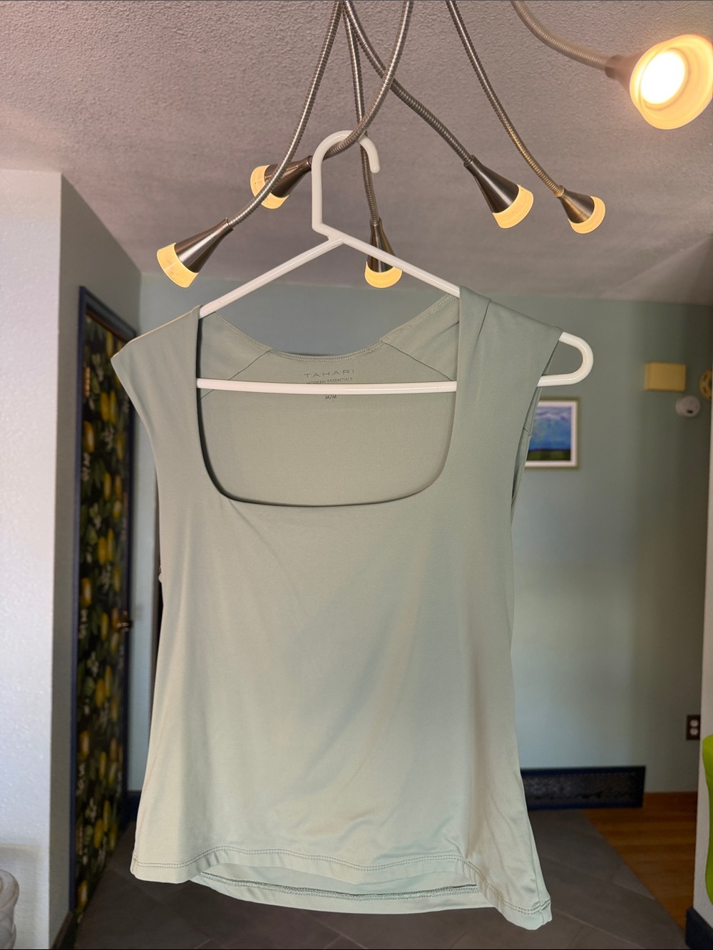 Tahari Sage Green Square Neck Tank Top